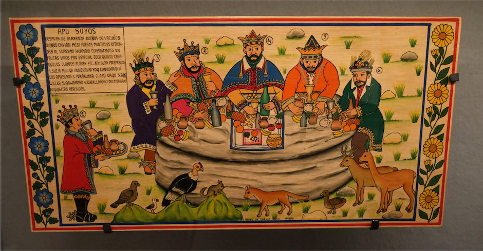 Apus Suyo o Cerros-Hombres. Tabla de Sarhua, madera. Ayacucho, Perú / Colección particular, LEN-1 (300 x 600 mm).