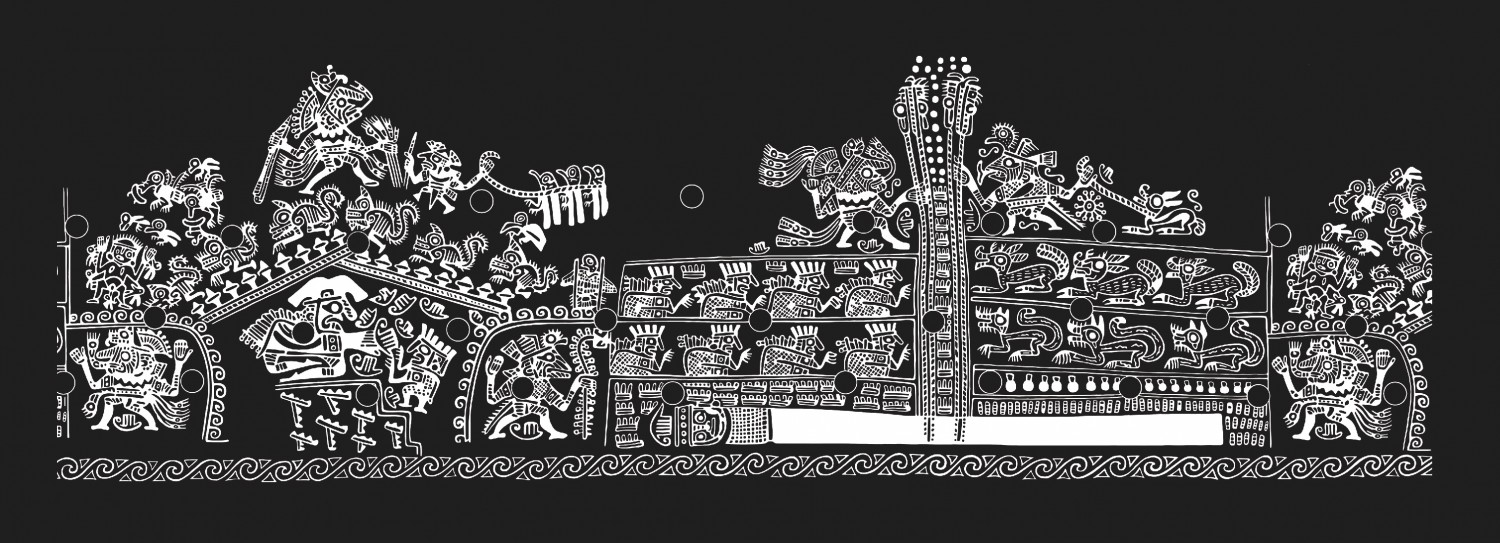 Ilustración de botella de cerámica Moche.