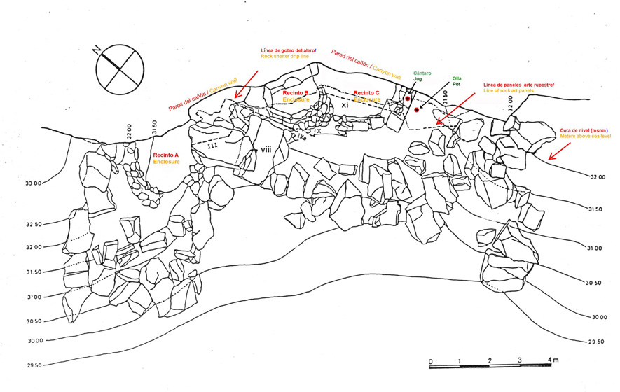Planta topográfica del Alero Taira.